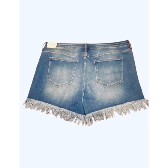 Glitzy Girl Wm’s Sz 26 Medium Blue High Waisted Frayed Hem Denim Shorts  New - Picture 2 of 4